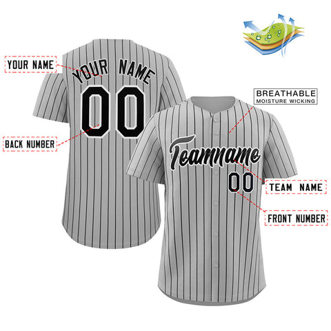 Custom Gray Balck-White Stripe Fashion Authentic Baseball Jersey