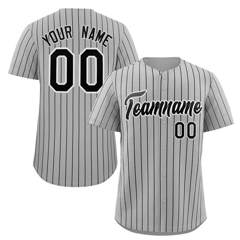 Custom Gray Balck-White Stripe Fashion Authentic Baseball Jersey