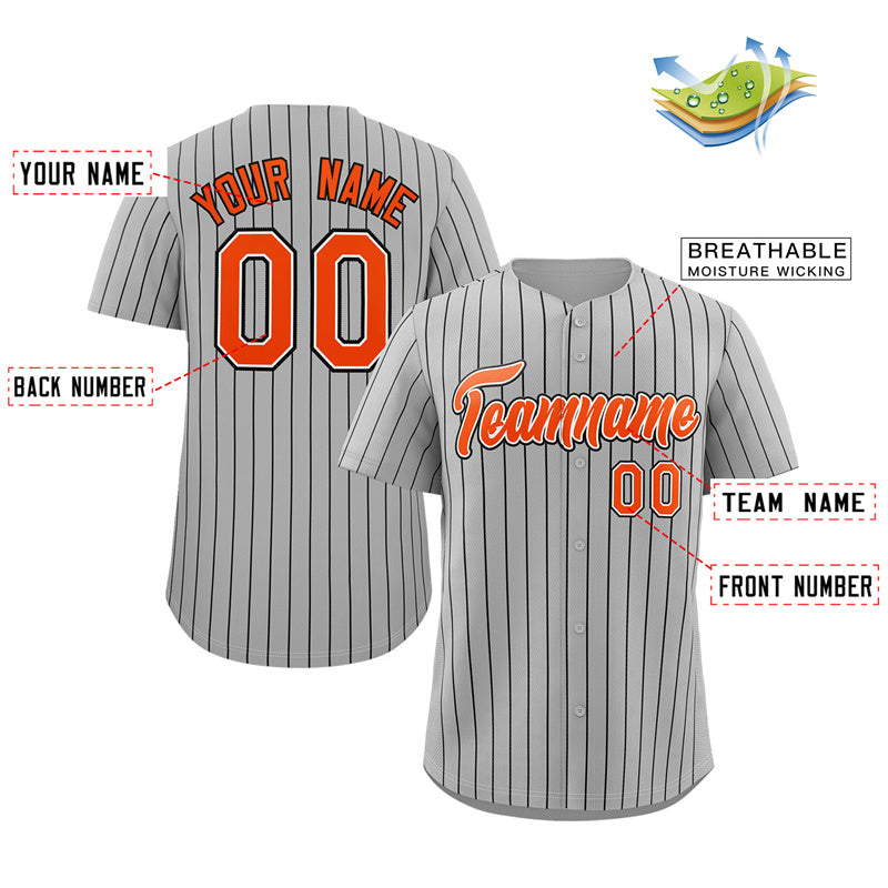 Maillot de baseball personnalisé à rayures gris orange-marine, mode authentique