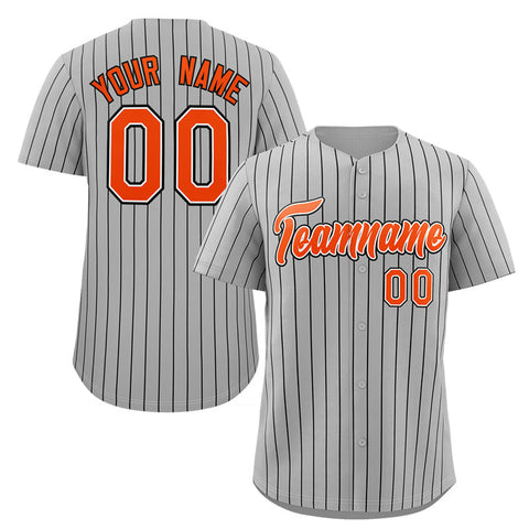 Custom Gray Orange-Navy Stripe Fashion Authentic Baseball Jersey