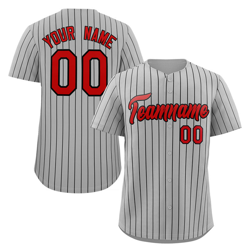 Maillot de baseball authentique à rayures grises, rouges et noires, personnalisé, à la mode