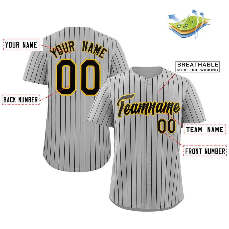 Maillot de baseball authentique à rayures noires et dorées, personnalisé, à la mode