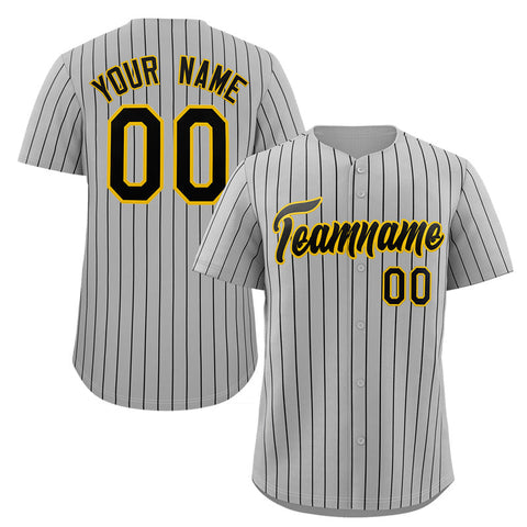 Custom Gray Black-Gold Stripe Fashion Authentic Baseball Jersey