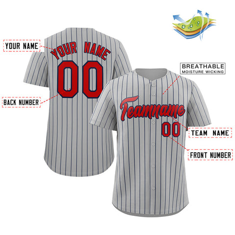 Custom Gray Red-Navy Stripe Fashion Authentic Baseball Jersey