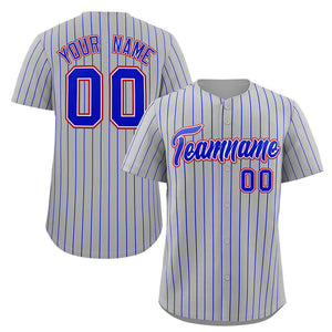 Custom Gray Royal-Red Stripe Fashion Authentic Baseball Jersey