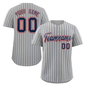 Maillot de baseball authentique à rayures grises et rouges, personnalisé, à la mode