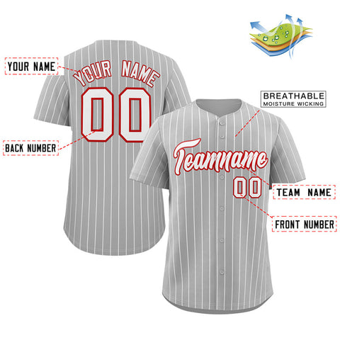 Custom Gray White-Red Stripe Fashion Authentic Baseball Jersey