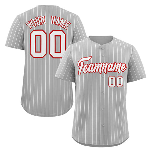 Custom Gray White-Red Stripe Fashion Authentic Baseball Jersey