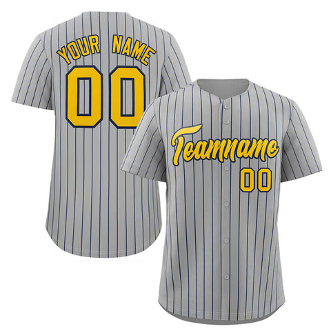 Custom Gray Gold-Navy Stripe Fashion Authentic Baseball Jersey