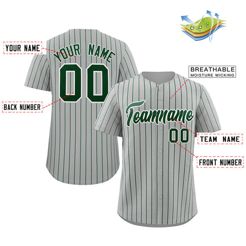 Custom Gray Green-White Stripe Fashion Authentic Baseball Jersey