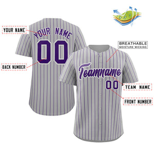 Maillot de baseball authentique à rayures grises, violettes et blanches, personnalisé, à la mode