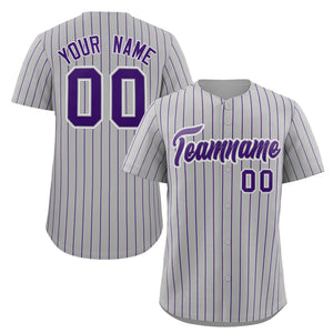 Maillot de baseball authentique à rayures grises, violettes et blanches, personnalisé, à la mode