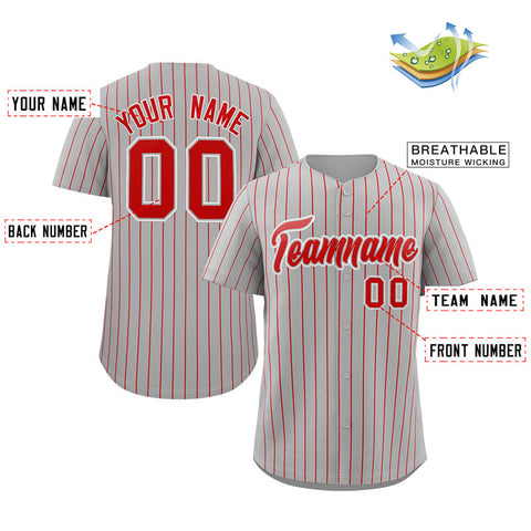 Custom Gray Red-White Stripe Fashion Authentic Baseball Jersey