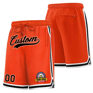 Short en maille de basket-ball de style classique orange noir-blanc personnalisé