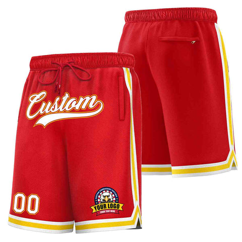 Custom Red White-Gold Classic Style Basketball Mesh Shorts