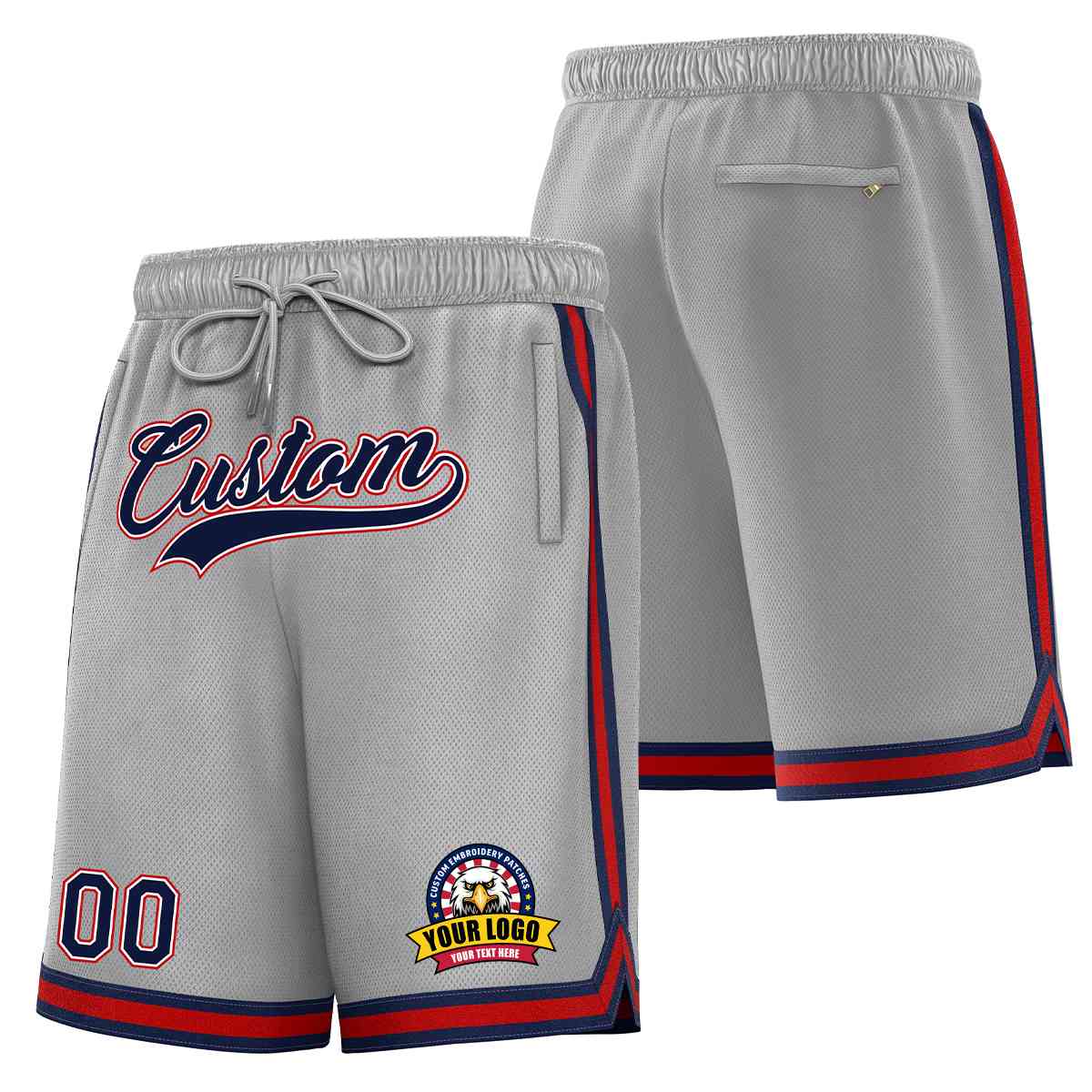 Custom Gray Navy-Red Classic Style Basketball Mesh Shorts