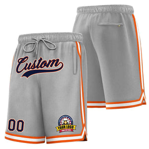 Short en maille de basket-ball de style classique gris marine-blanc personnalisé