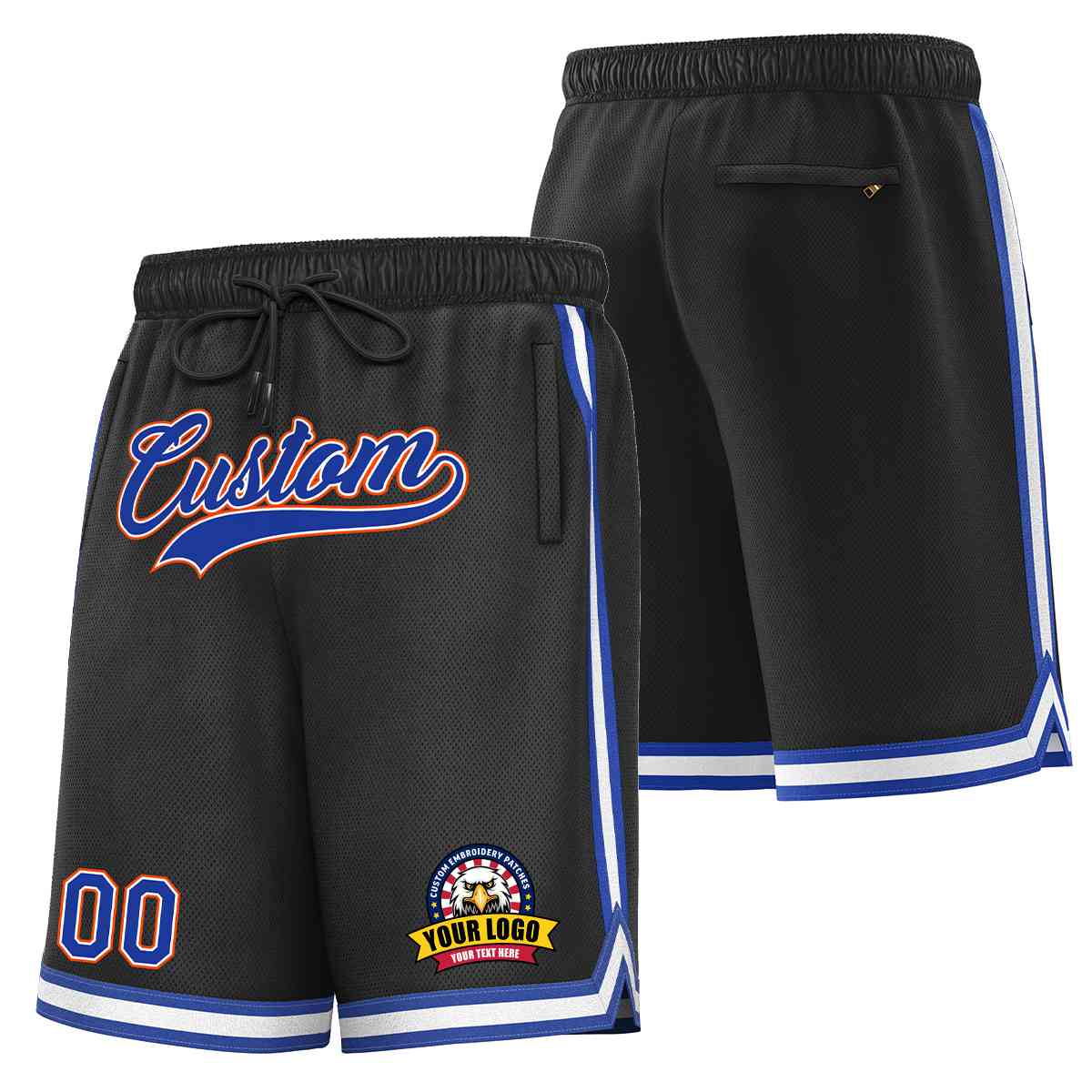 Custom Black Royal-Orange Classic Style Basketball Mesh Shorts