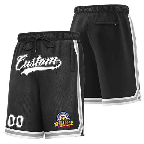 Custom Black White-Gray Classic Style Basketball Mesh Shorts