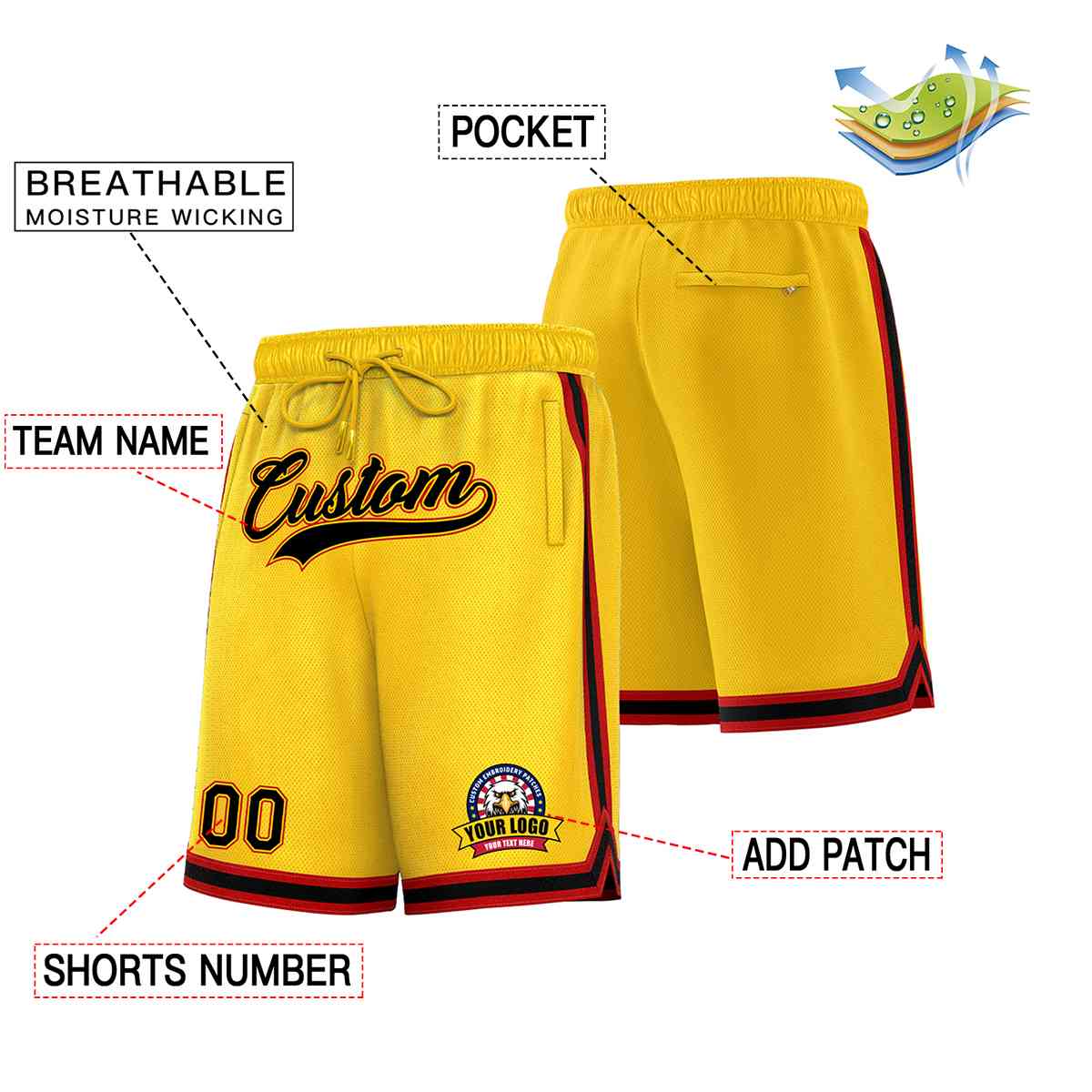 Custom Gold Black-Red Classic Style Basketball Mesh Shorts