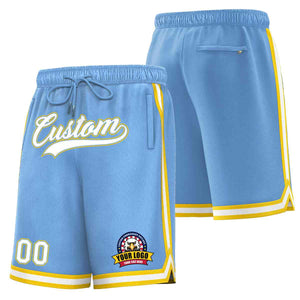 Custom Light Blue White-Gold Classic Style Basketball Mesh Shorts