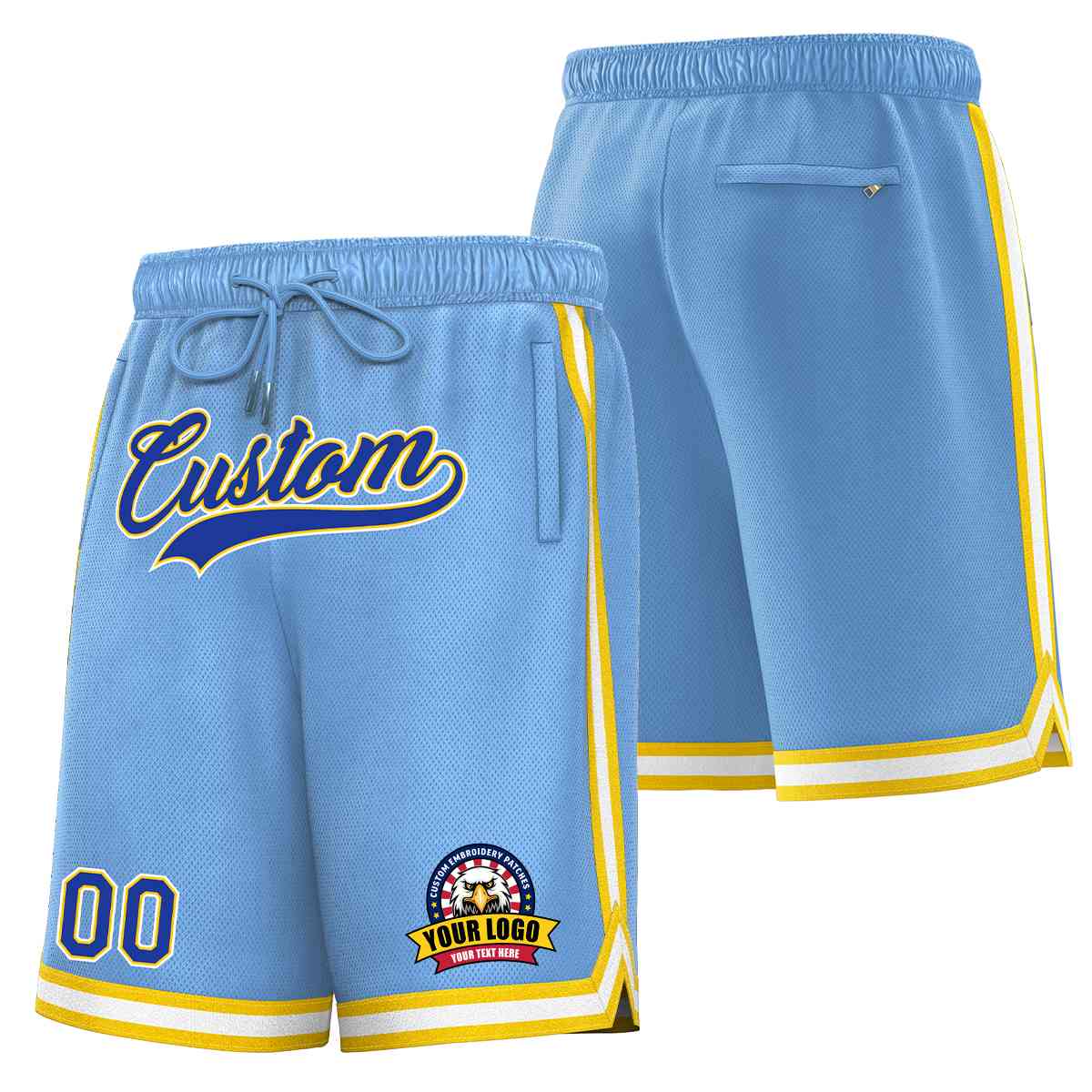 Custom Light Blue Royal-White Classic Style Basketball Mesh Shorts