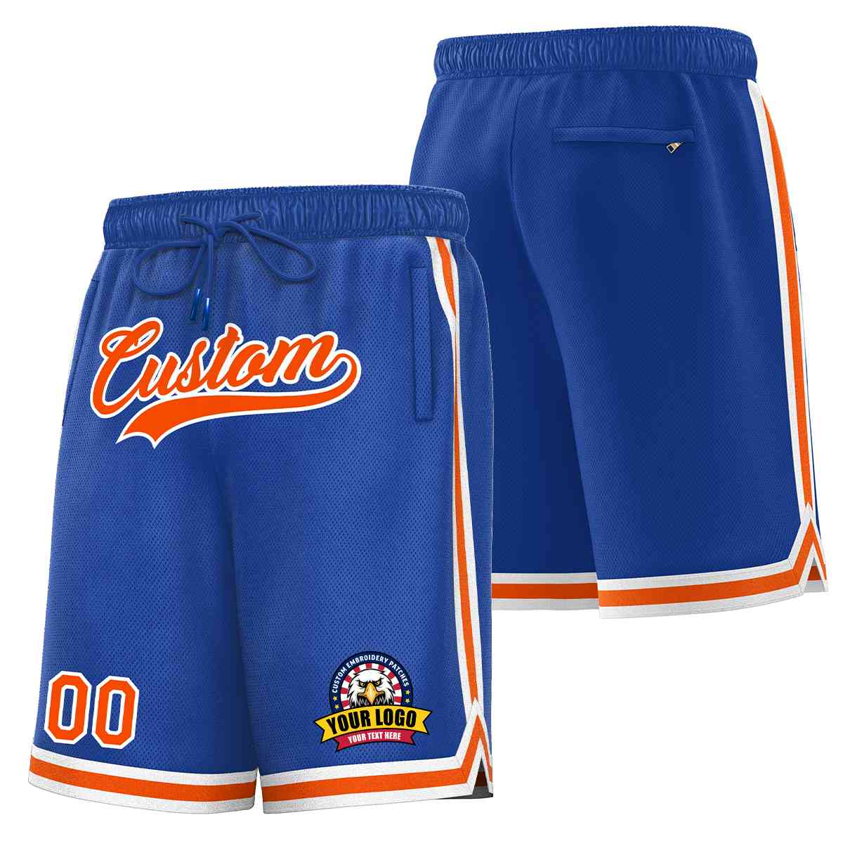 Short de basket-ball en maille de style classique Royal Orange-Blanc personnalisé