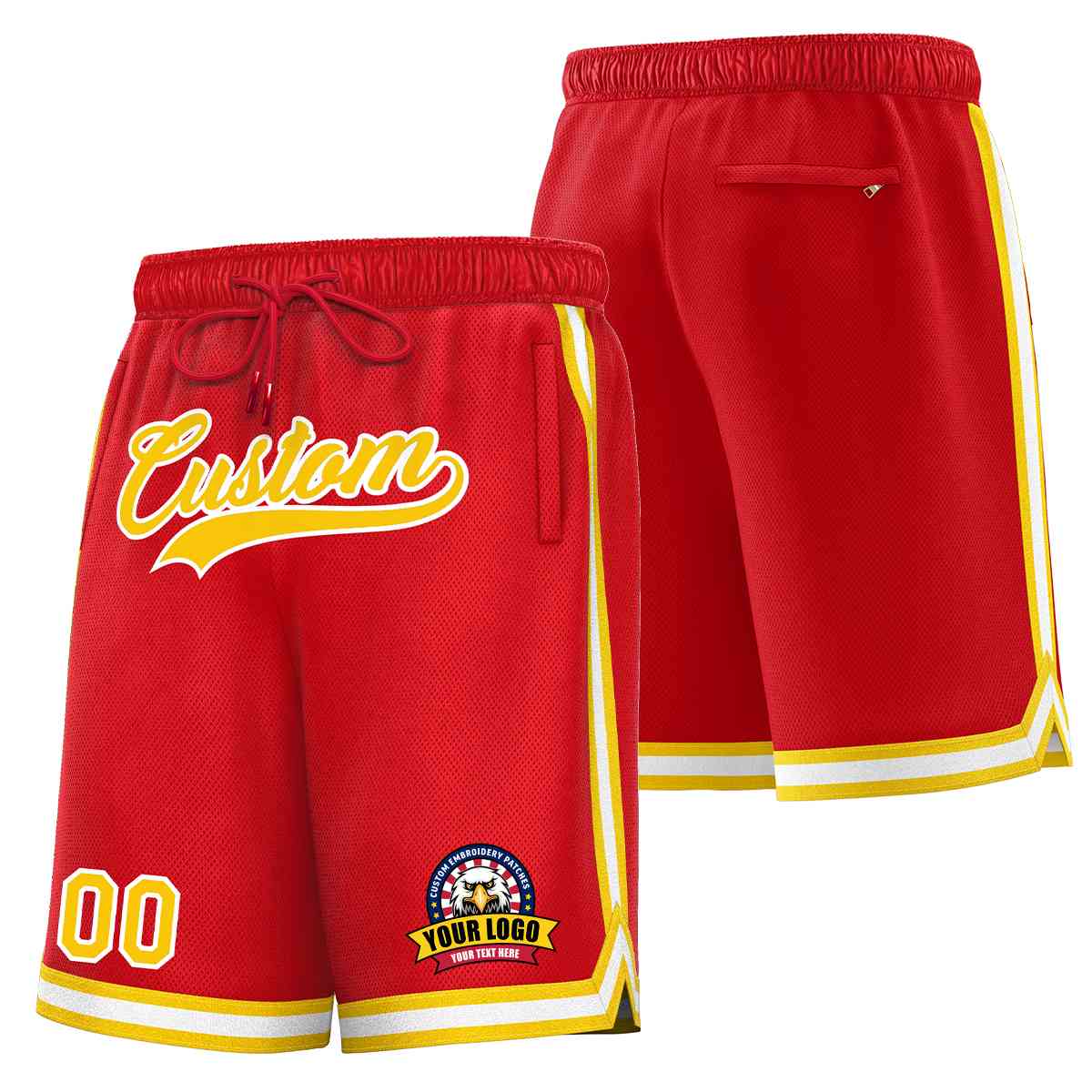 Custom Red Gold-White Classic Style Basketball Mesh Shorts