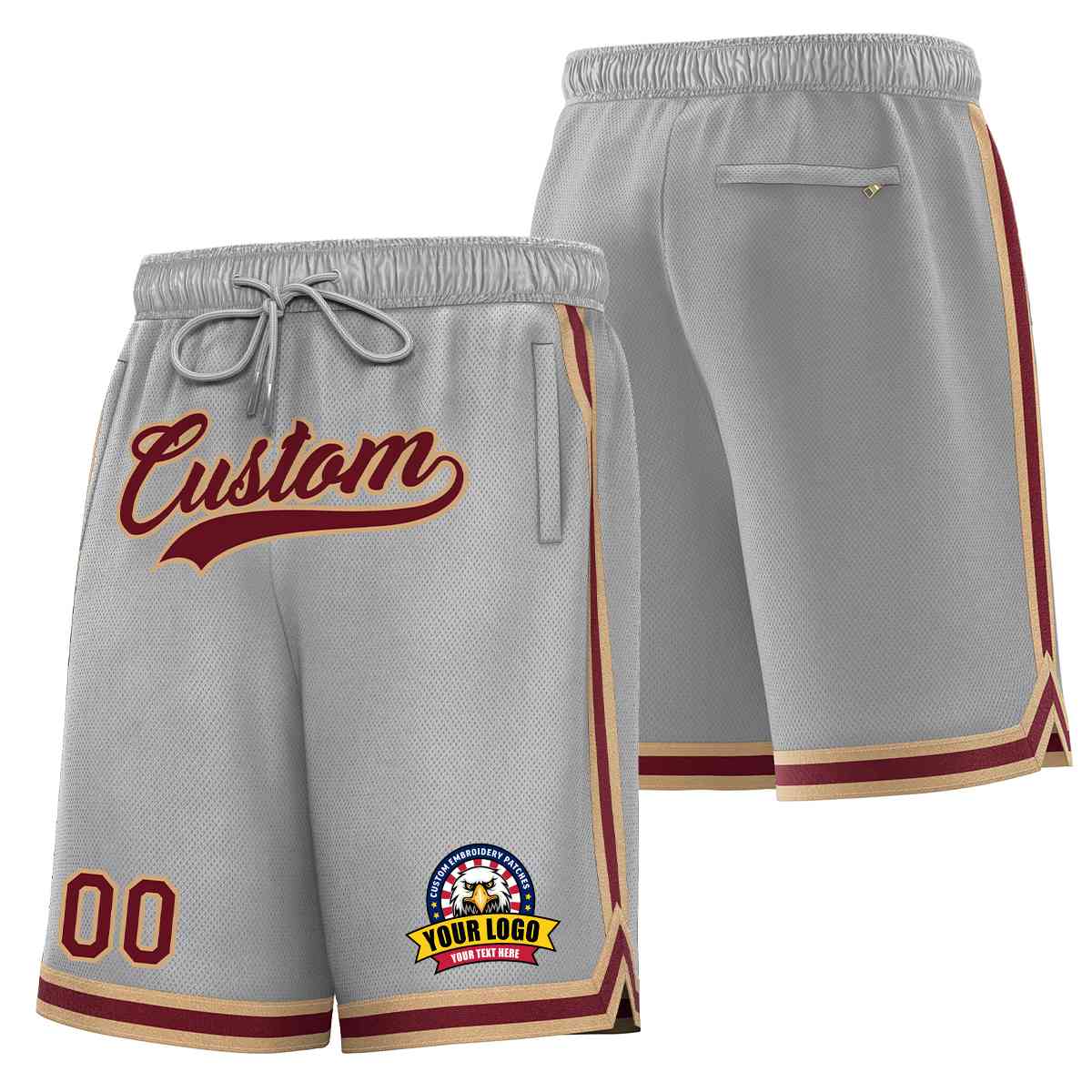 Custom Gray Maroon-Old Gold Classic Style Basketball Mesh Shorts