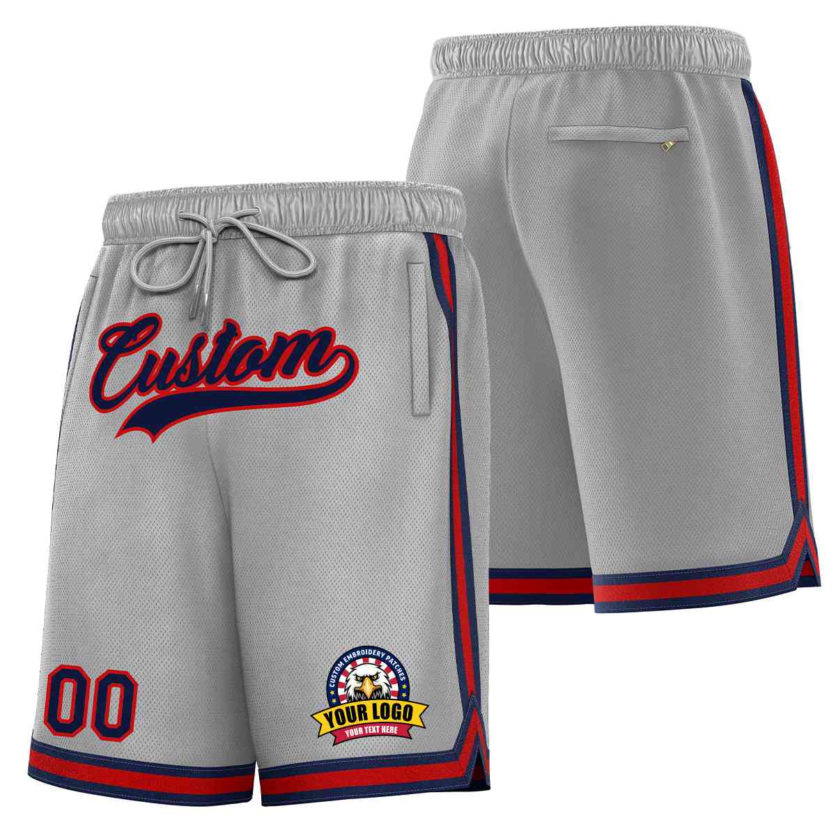 Custom Gray Navy-Red Classic Style Basketball Mesh Shorts