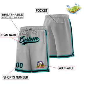 Custom Gray Black-Teal Classic Style Basketball Mesh Shorts