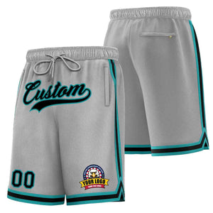 Custom Gray Black-Teal Classic Style Basketball Mesh Shorts