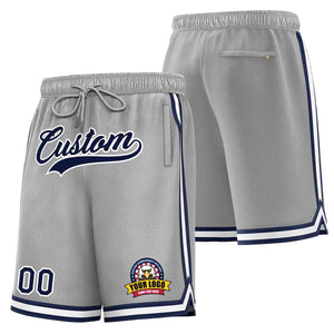 Short en maille de basket-ball de style classique gris marine-blanc personnalisé