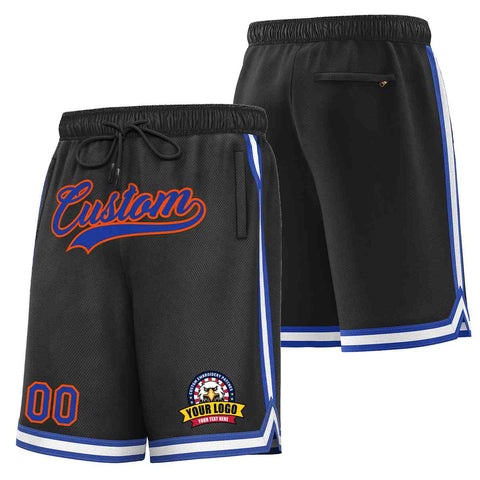 Custom Black Royal-Orange Classic Style Basketball Mesh Shorts