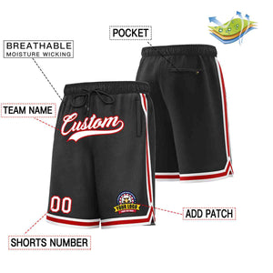 Short en maille de basket-ball de style classique noir blanc-rouge personnalisé