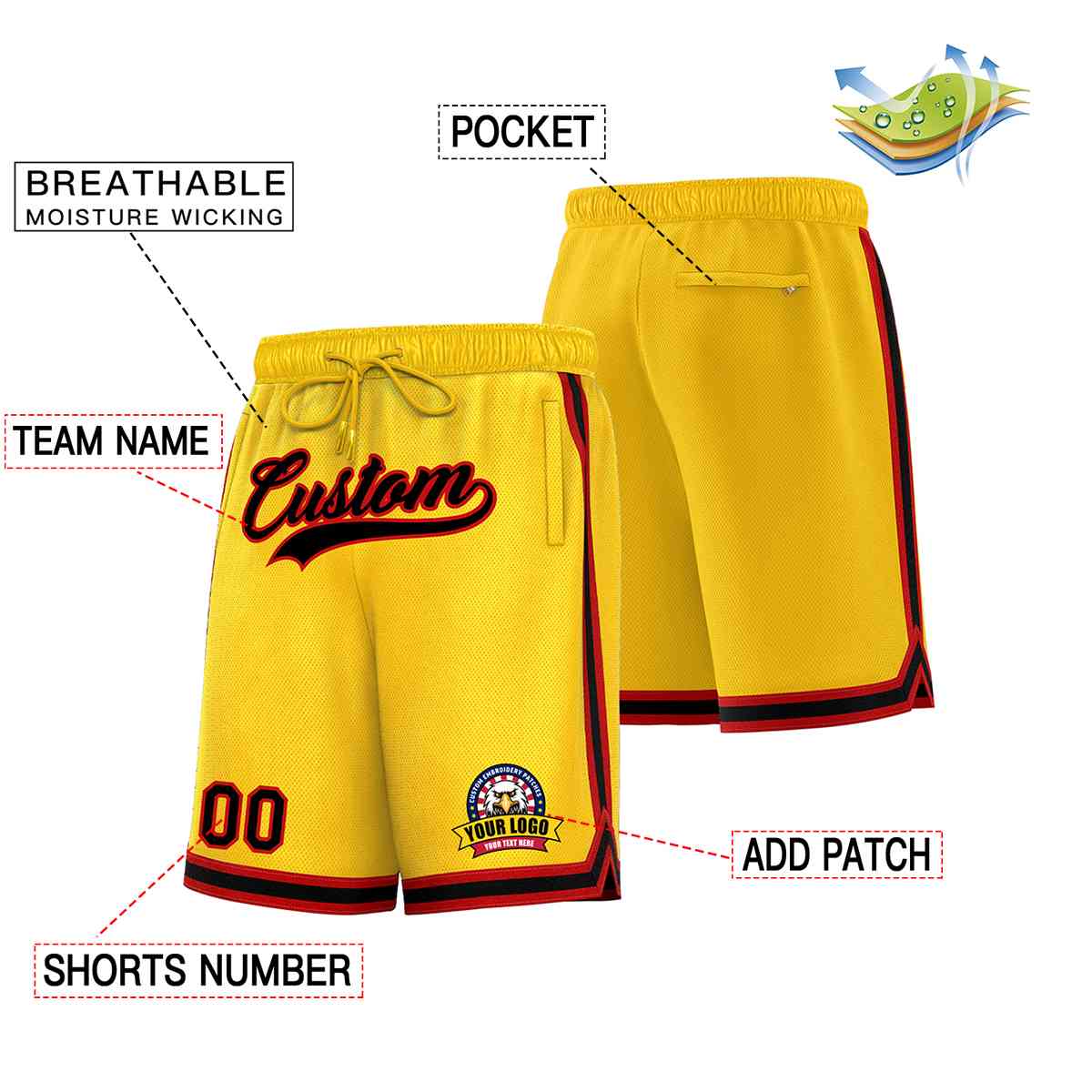 Custom Gold Black-Red Classic Style Basketball Mesh Shorts