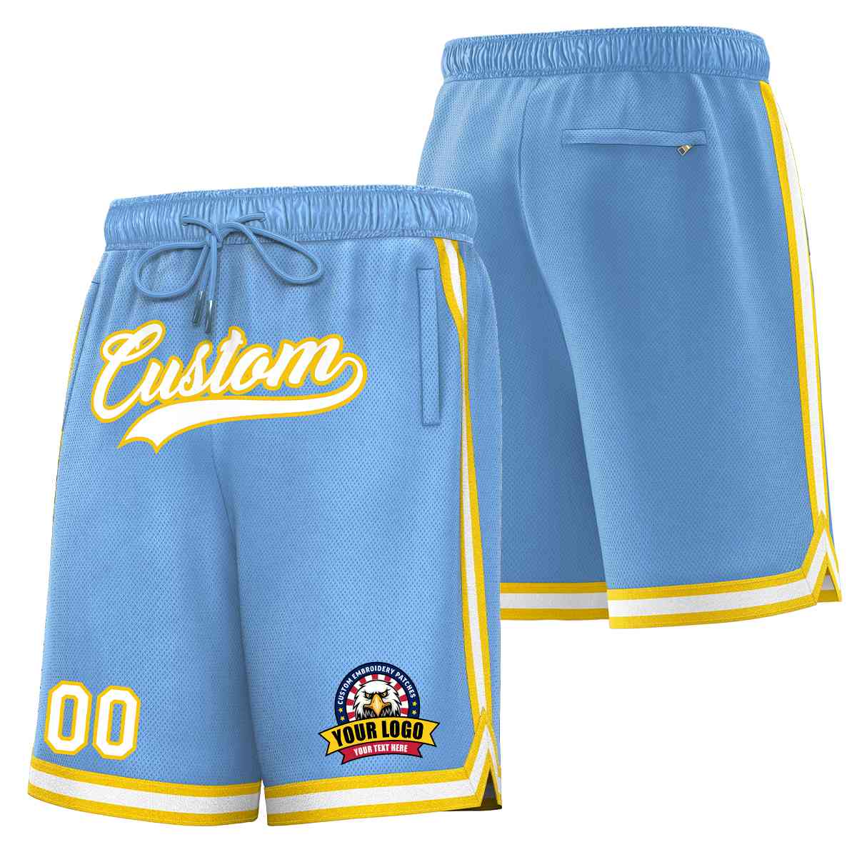 Custom Light Blue White-Gold Classic Style Basketball Mesh Shorts