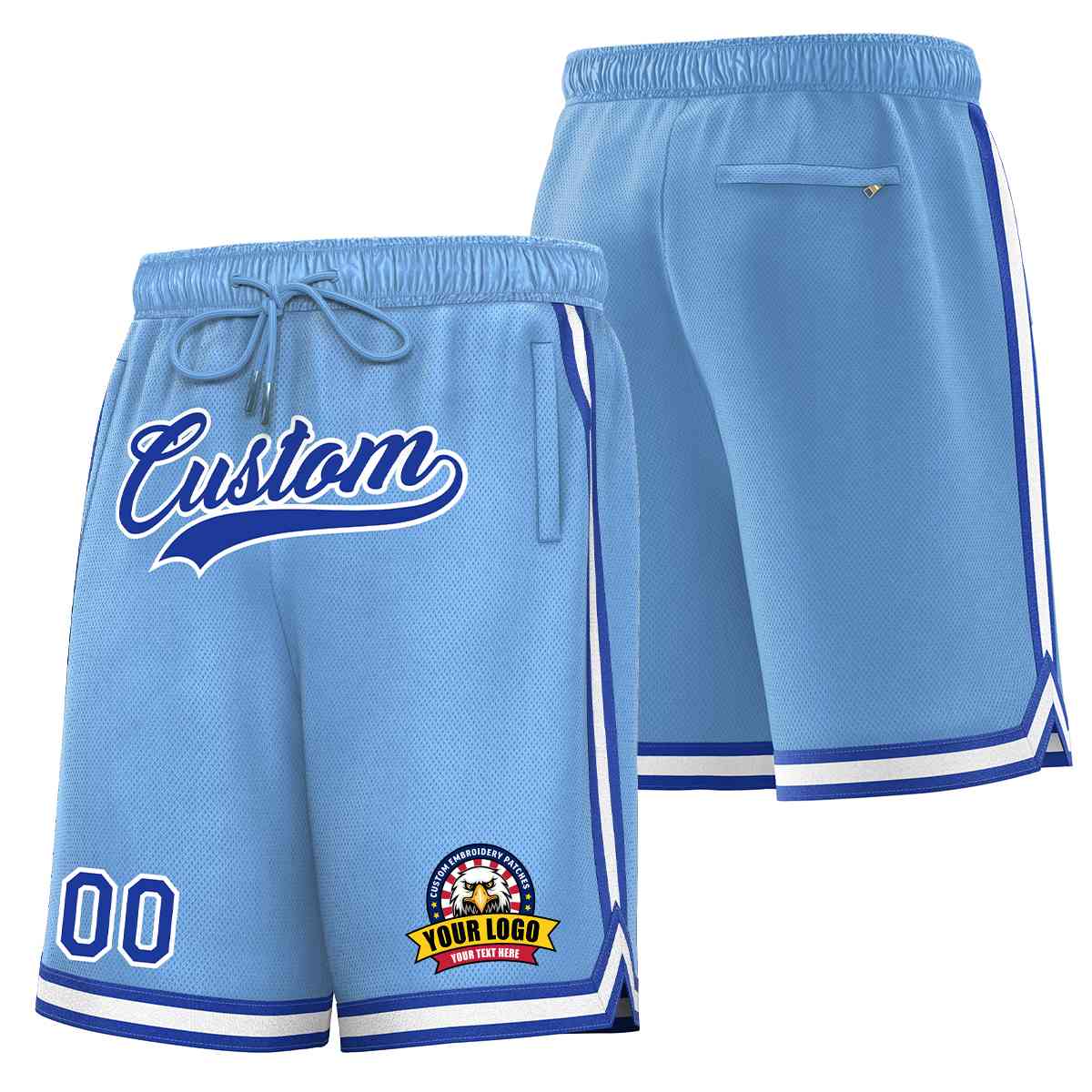 Custom Light Blue Royal-White Classic Style Basketball Mesh Shorts