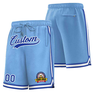 Short en maille de basket-ball de style classique bleu clair bleu royal-blanc personnalisé