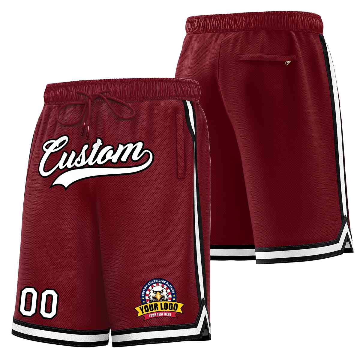 Short en maille de basket-ball de style classique marron blanc-noir personnalisé