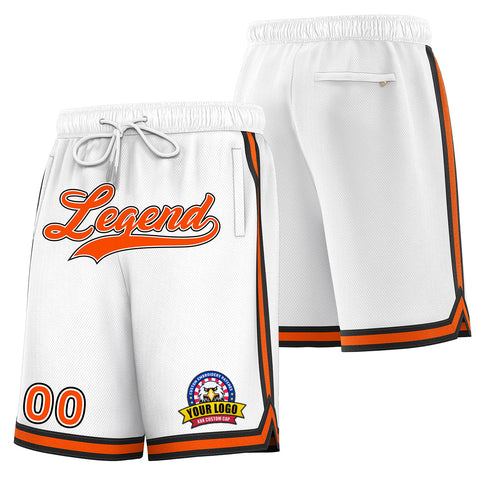 Custom White Orange Basketball Shorts