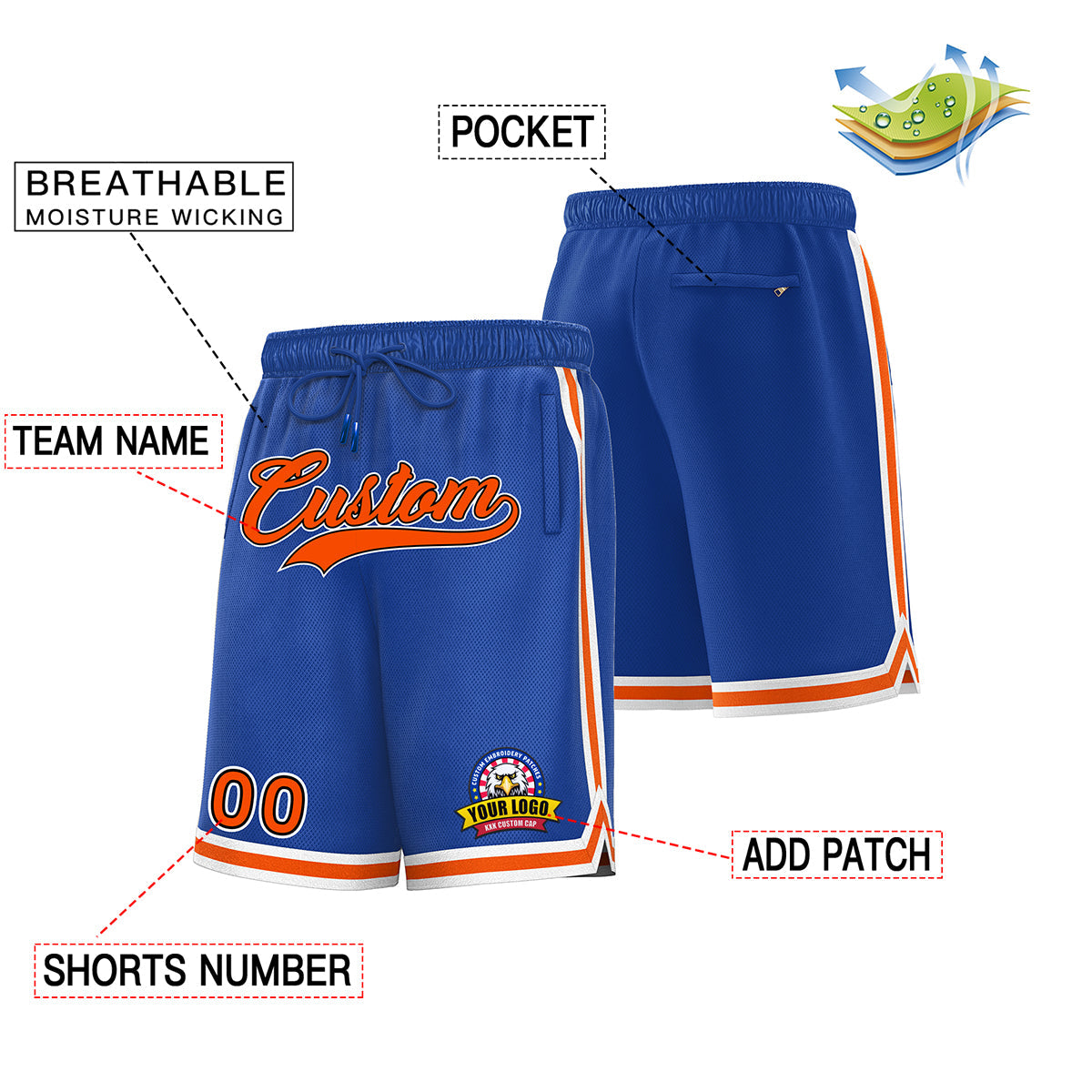 Custom Royal Orange-White Basketball Shorts