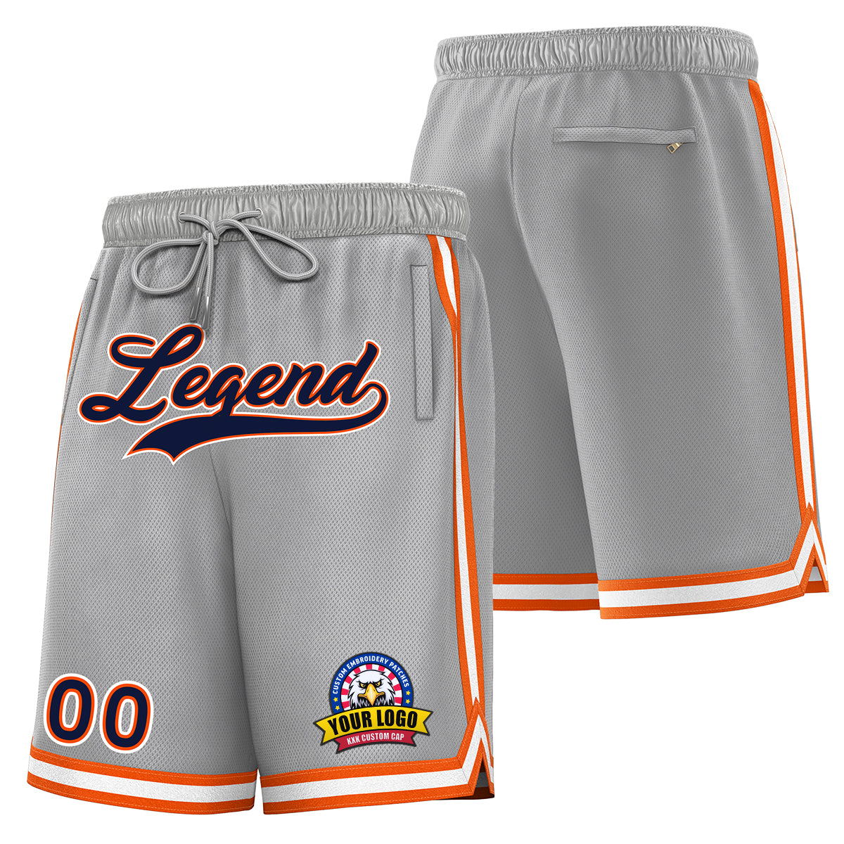 Short de basket-ball gris orange personnalisé