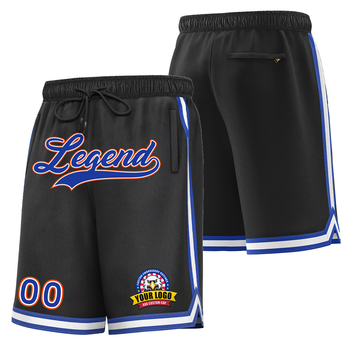 Short de basket-ball noir royal-blanc personnalisé