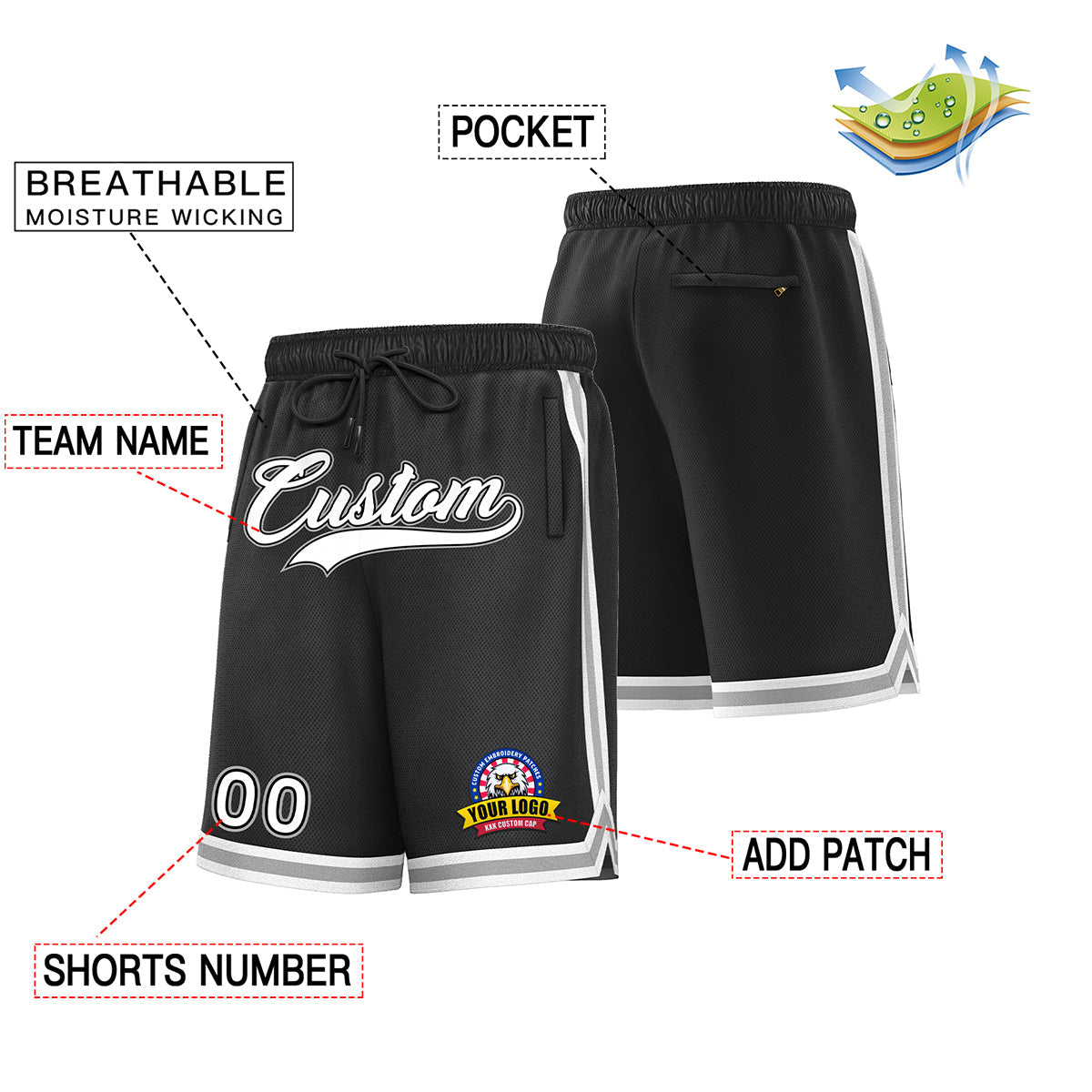 Custom Black White Basketball Shorts