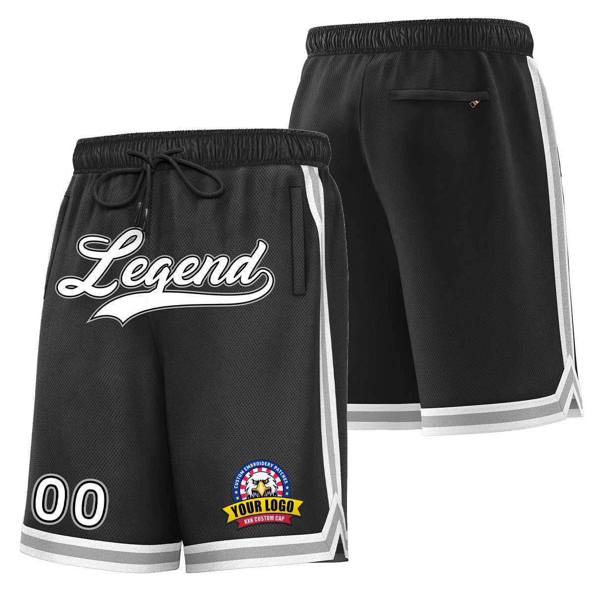 Short de basket-ball noir et blanc personnalisé