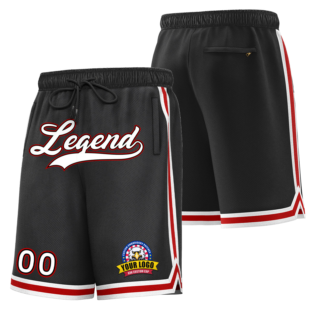 Short de basket personnalisé noir blanc rouge