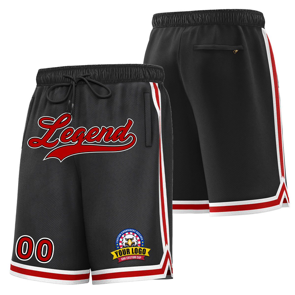 Short de basket-ball noir rouge personnalisé