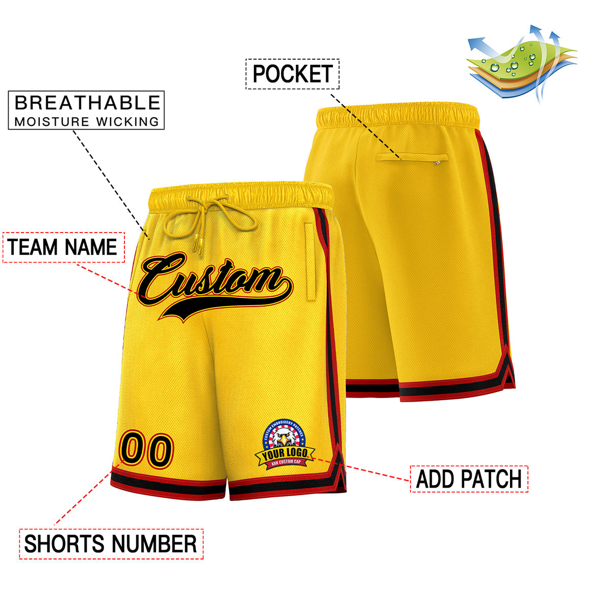 Custom Yellow Black Basketball Shorts