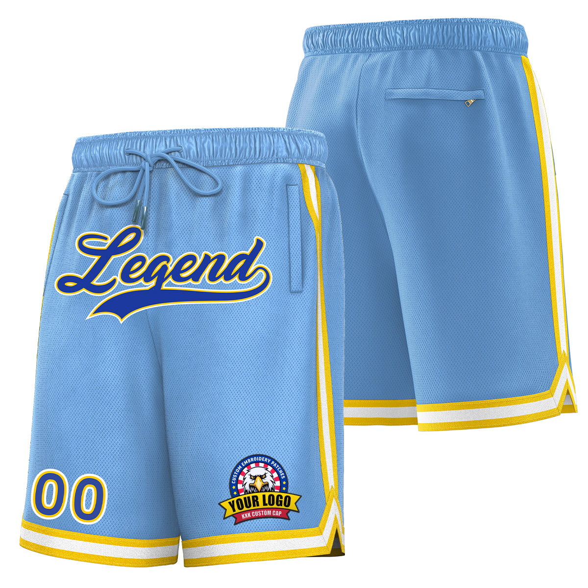 Short de basket-ball bleu jaune personnalisé